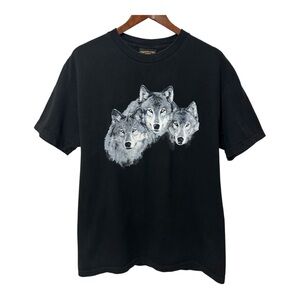 Vintage Marshlands Wolf Nature Graphic Black Short Sleeve T Shirt